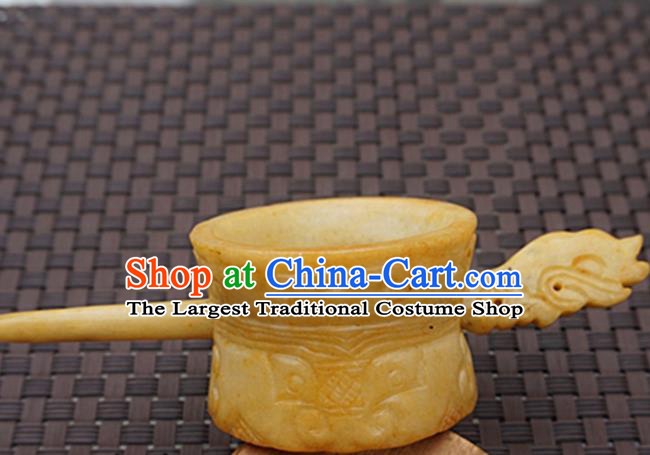 Chinese Handmade Yellow Jade Carving Hair Crown Ancient Jade Hairpins Hair Accessories for Women for Men