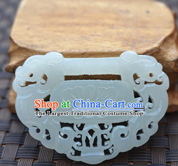 Chinese Handmade White Jade Carving Lotus Pendant Jewelry Accessories Ancient Traditional Jade Craft Decoration