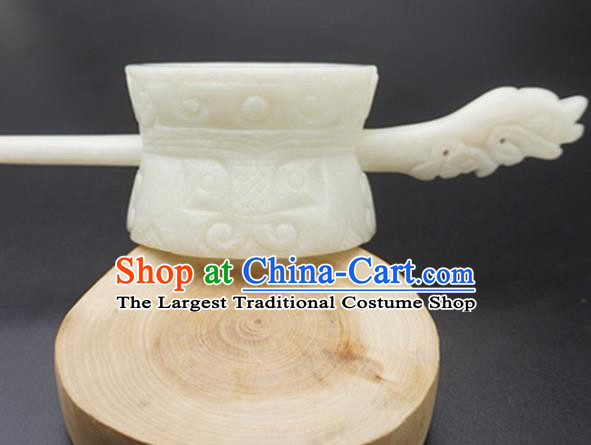 Chinese Handmade White Jade Carving Beast Hairdo Crown Ancient Jade Hairpins Hair Accessories for Women for Men