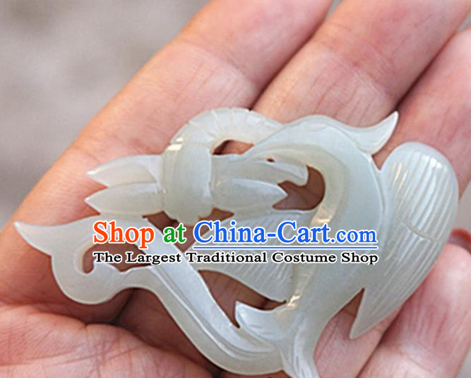 Handmade Chinese Ancient White Jade Carving Phoenix Pendant Traditional Jade Craft Jewelry Decoration Accessories