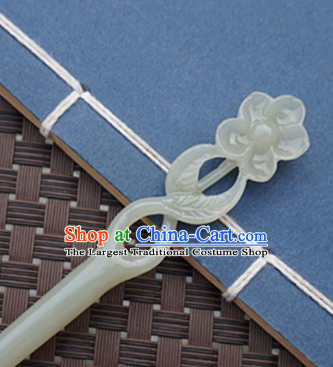Chinese Handmade Jade Carving Flower Hair Clip Ancient Jade Hairpins Hair Accessories for Women for Men