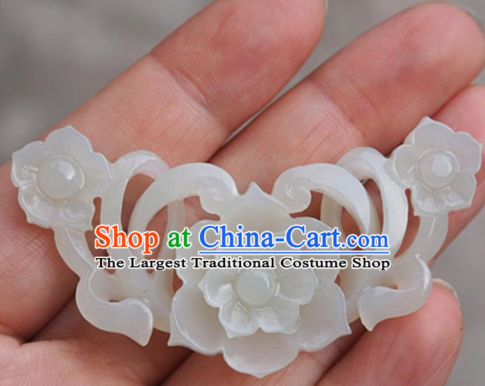 Chinese Handmade Jade Carving Flower Pendant Jewelry Accessories Ancient Traditional Jade Craft Decoration