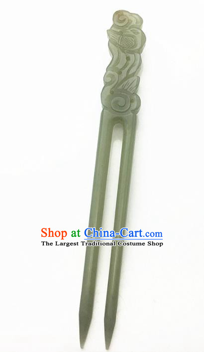 Chinese Handmade Jade Carving Mandarin Duck Hair Clip Ancient Jade Hairpins Hair Accessories for Women for Men