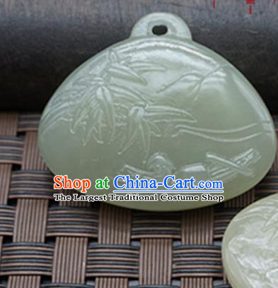 Chinese Ancient Carving Bamboo Boat Jade Pendant Traditional Handmade Jade Craft Jewelry Decoration Accessories