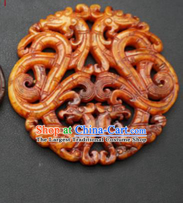 Chinese Ancient Wedding Carving Dragon Phoenix Yellow Jade Pendant Traditional Handmade Jade Craft Jewelry Decoration Accessories