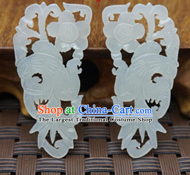 Chinese Ancient Jewelry Accessories Carving Birds Jade Pendant Traditional Handmade Jade Craft Decoration