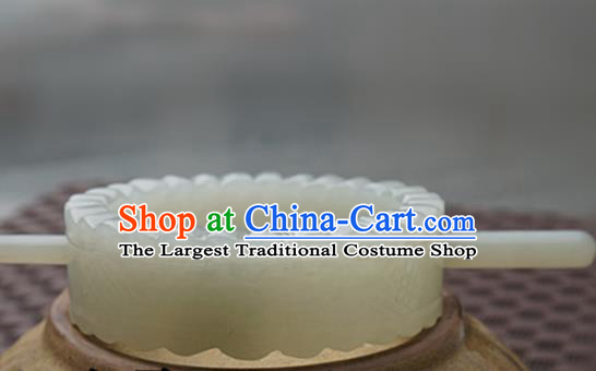 Handmade Chinese White Jade Carving Hairdo Crown Ancient Swordsman Jade Hairpins Hair Accessories for Women for Men