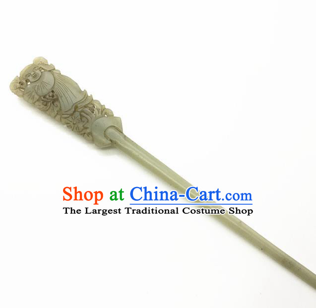 Handmade Chinese Jade Hair Clip Ancient Palace Jade Carving Hairpins Hair Accessories for Women for Men
