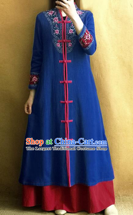 Traditional Chinese Embroidered Royalblue Outer Garment Tang Suit Coat National Costume for Women