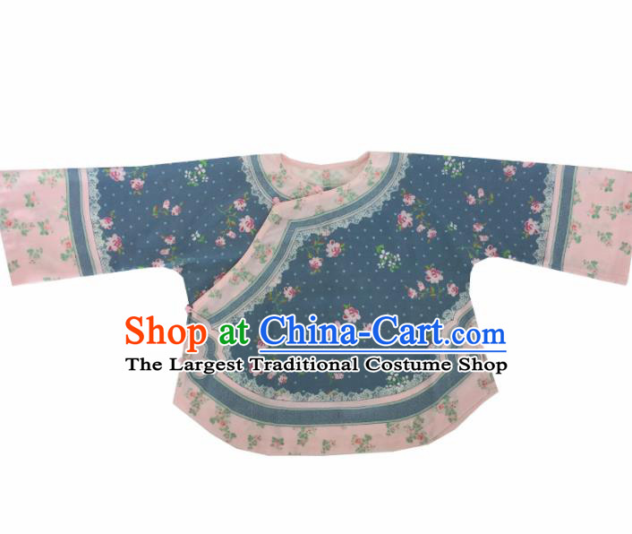Traditional Chinese Tang Suit Slant Opening Blue Blouse Upper Outer Garment National Costume for Women