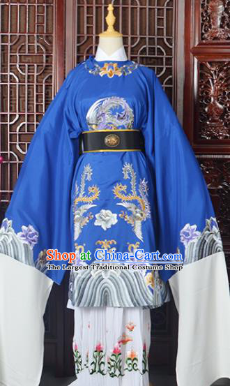 Handmade Chinese Beijing Opera Old Women Costume Peking Opera Actress Royalblue Embroidered Dress for Women