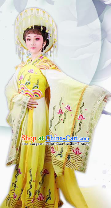 Handmade Chinese Beijing Opera Diva Yellow Embroidered Dress Traditional Peking Opera Dragon Princess Costume for Women