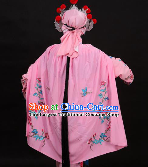 Handmade Chinese Beijing Opera Embroidered Peony Pink Cloak Traditional Peking Opera Diva Costume for Women