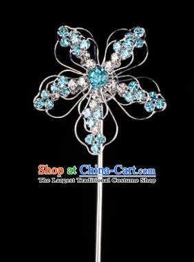 Chinese Handmade Beijing Opera Hair Accessories Traditional Ancient Princess Blue Crystal Plum Blossom Hairpins for Women