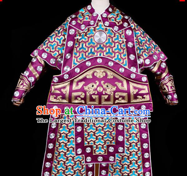 Handmade Chinese Beijing Opera General Purple Costume Traditional Peking Opera Takefu Clothing for Men