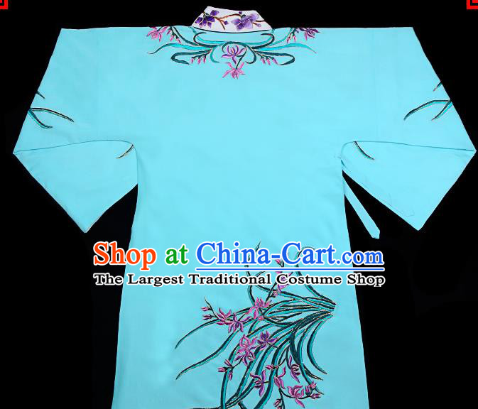 Handmade Chinese Beijing Opera Embroidered Orchid Blue Blouse Traditional Peking Opera Diva Costume for Women