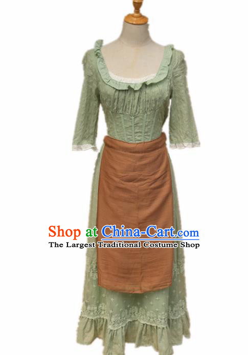 Europe Medieval Traditional Costume European Maidservant Green Dress for Women