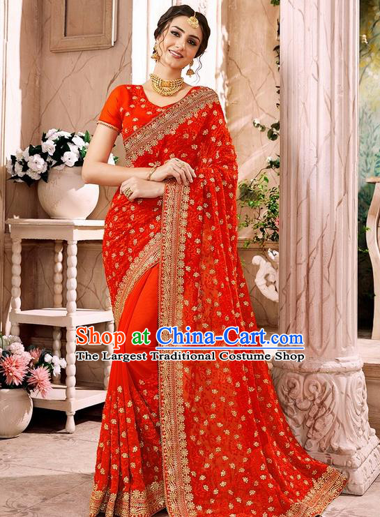 Indian Traditional Court Costume Asian India Red Sari Dress Bollywood Queen Clothing for Women