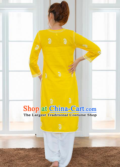 Asian India Traditional Informal Costumes South Asia Indian National Yellow Blouse and Pants for Women