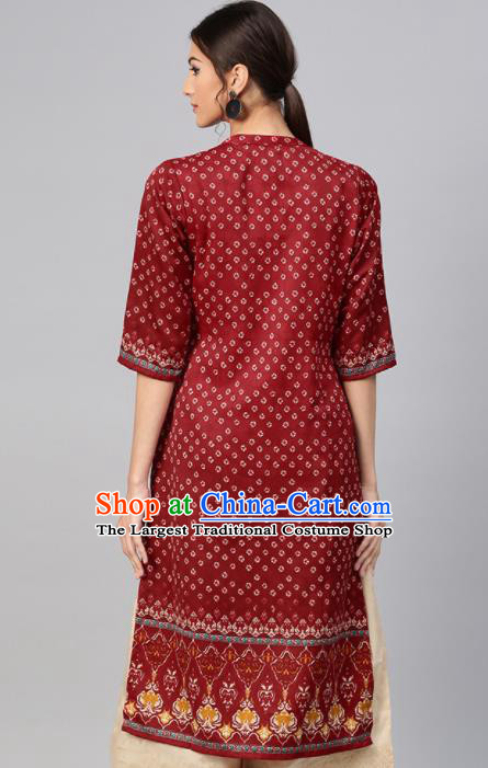 Asian India Traditional Informal Costumes South Asia Indian National Purplish Red Blouse and Pants for Women
