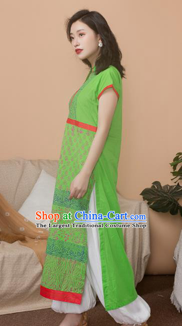 Asian India Traditional Punjabi Costumes South Asia Indian National Informal Green Blouse and Pants for Women