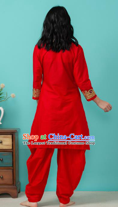 Asian India Traditional Punjabi Costumes South Asia Indian National Informal Red Blouse and Pants for Women