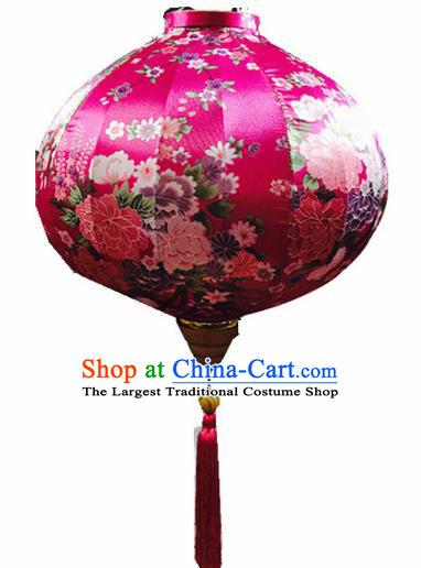 Handmade Traditional Chinese Lantern Ceiling Lamp Printing Peony Rosy Lanterns New Year Lantern