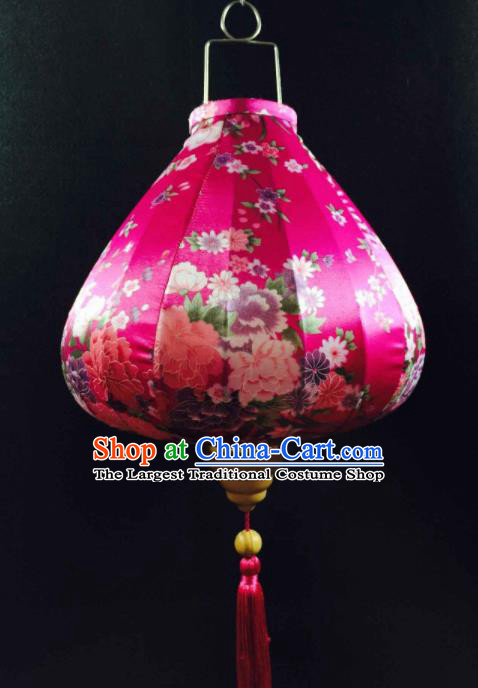 Chinese Traditional Lantern Handmade Printing Rosy Lanterns Ceiling Lamp New Year Lantern