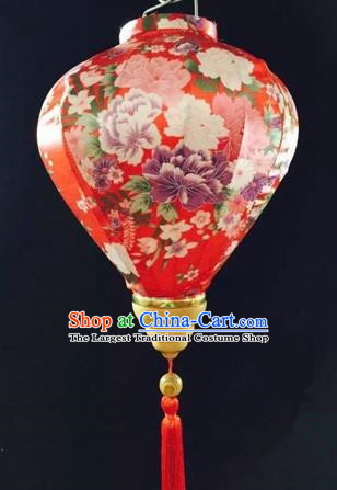 Chinese Traditional Lantern Handmade Printing Peony Red Lanterns Ceiling Lamp New Year Lantern
