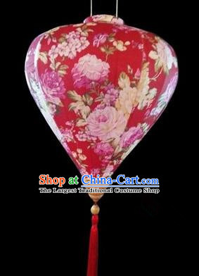 Chinese Traditional Lantern Handmade Printing Peony Rosy Lanterns Ceiling Lamp New Year Lantern