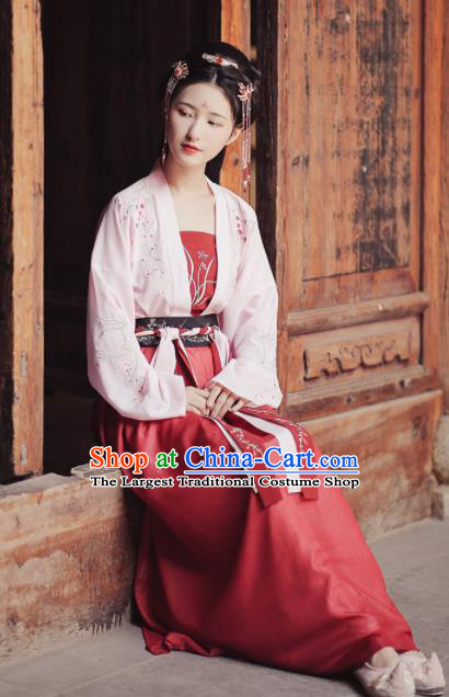Ancient Chinese Tang Dynasty Nobility Lady Hanfu Dress Traditional Court Maid Embroidered Historical Costume for Women