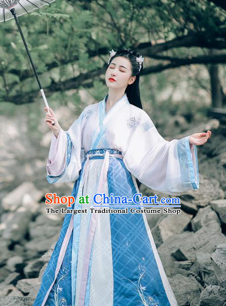 Ancient Chinese Jin Dynasty Court Princess Hanfu Dress Traditional Palace Embroidered Historical Costume for Women