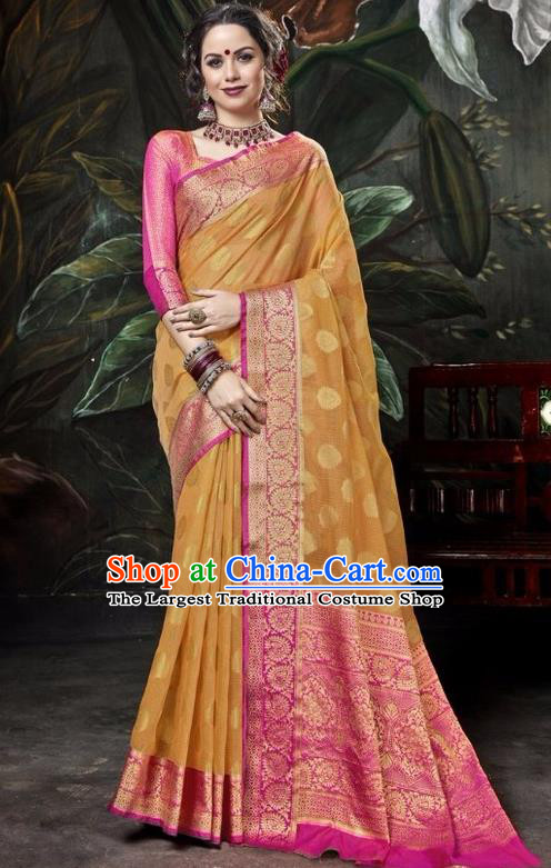 Asian India Traditional Bollywood Ginger Sari Dress Indian Court Queen Costume for Women
