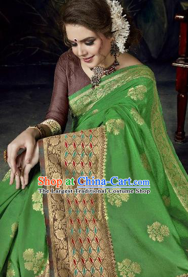 Asian India Traditional Bollywood Green Sari Dress Indian Court Queen Costume for Women