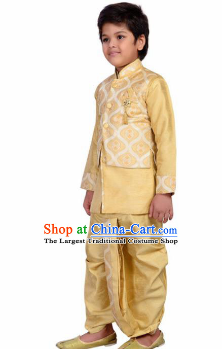 Asian India Traditional Costumes South Asia Indian National Golden Shirt and Pants for Kids