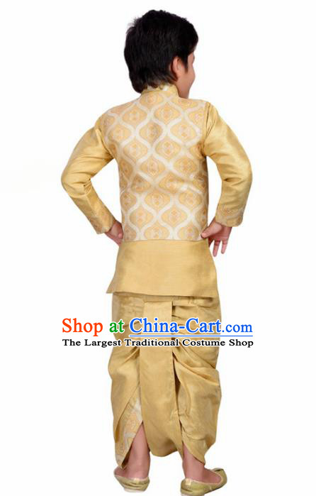 Asian India Traditional Costumes South Asia Indian National Golden Shirt and Pants for Kids