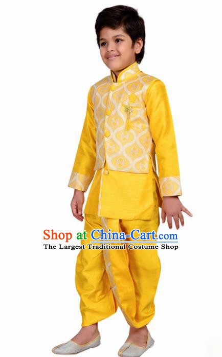 Asian India Traditional Costumes South Asia Indian National Yellow Shirt and Pants for Kids
