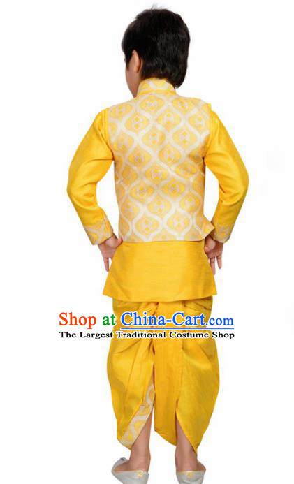 Asian India Traditional Costumes South Asia Indian National Yellow Shirt and Pants for Kids