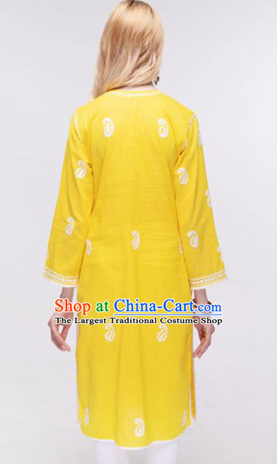 South Asian India Traditional Yoga Costumes Asia Indian National Punjabi Bright Yellow Blouse and Pants for Women