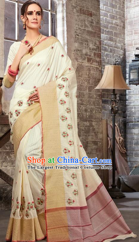 South Asian India Traditional Bollywood White Sari Dress Indian Court Wedding Bride Costume for Women