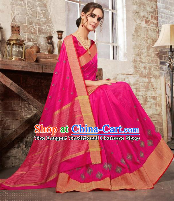 South Asian India Traditional Bollywood Rosy Sari Dress Indian Court Wedding Bride Costume for Women