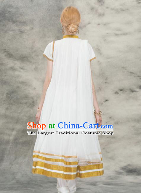 South Asian India Traditional Yoga Costumes Asia Indian National Punjabi White Veil Dress and Pants for Women