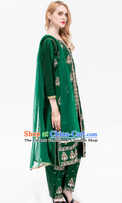 South Asian India Traditional Green Costume Asia Indian National Punjabi Suit for Women