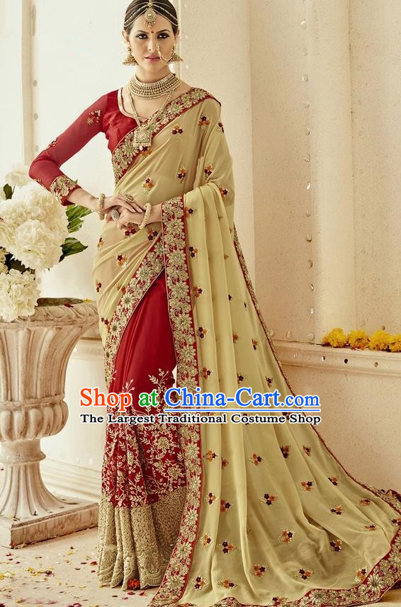 Asian India Traditional Court Wedding Yellow Sari Dress Indian Bollywood Bride Costume for Women