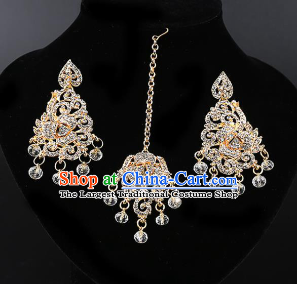 Asian India Traditional Wedding Jewelry Accessories Indian Bollywood Crystal Tassel Earrings and Eyebrows Pendant for Women