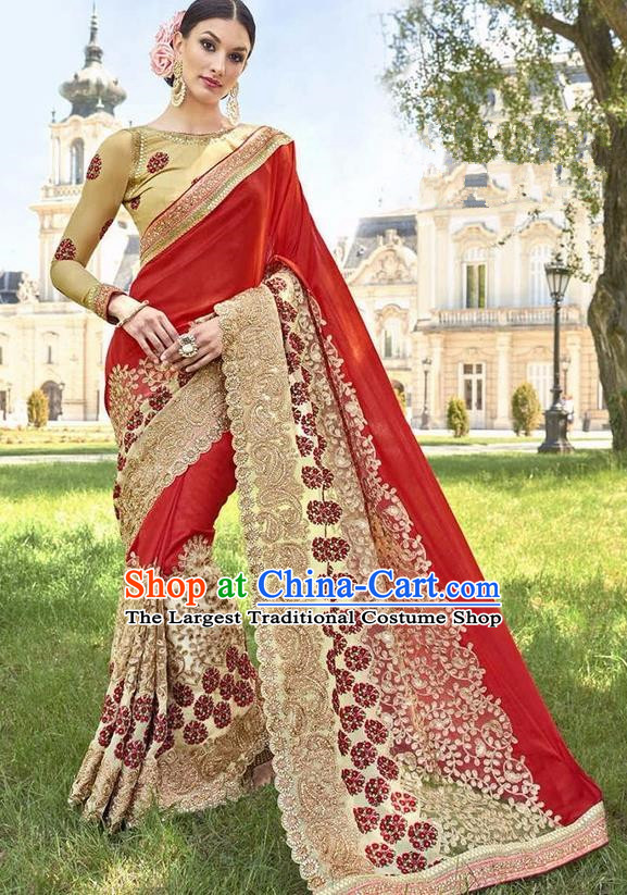 Asian India Traditional Red Sari Dress Indian Bollywood Court Bride Costume Complete Set for Women