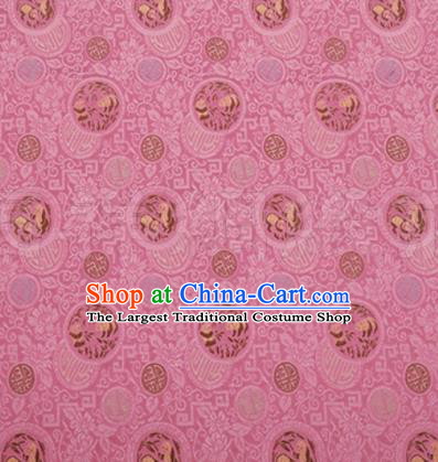 Chinese Traditional Dragons Pattern Design Silk Fabric Pink Brocade Tang Suit Fabric Material