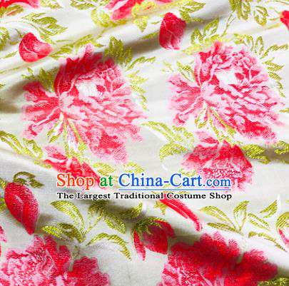 Chinese Traditional Peony Pattern Design White Brocade Silk Fabric Tang Suit Fabric Material