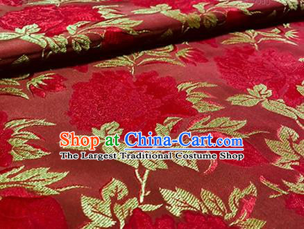 Chinese Traditional Peony Pattern Design Red Brocade Wedding Hanfu Silk Fabric Tang Suit Fabric Material