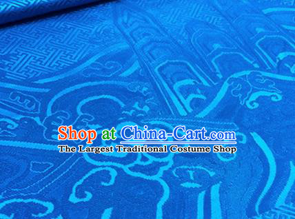Chinese Traditional Pattern Design Blue Brocade Hanfu Silk Fabric Tang Suit Fabric Material